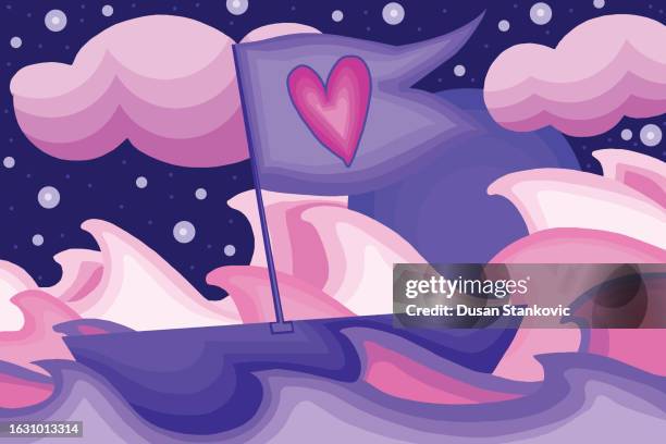 purple ship at sea - informal trader stock illustrations