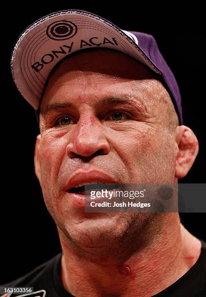 Wanderlei Silva is interviewed after knocking out Brian Stann in their light heavyweight fight during the UFC on FUEL TV event at Saitama Super Arena...