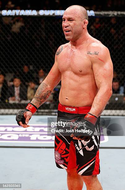 Wanderlei Silva reacts after knocking out Brian Stann in their light heavyweight fight during the UFC on FUEL TV event at Saitama Super Arena on...