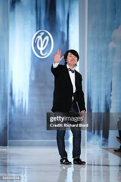 Designer Valentin Yudashkin walks the runway during the Valentin Yudashkin Fall/Winter 2013 Ready-to-Wear show as part of Paris Fashion Week at Hotel...