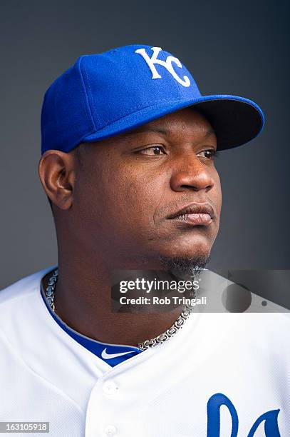 Guillermo Moscoso of the Kansas City Royals poses for a portrait on photo day at the Surprise Sports Complex on February 21, 2013 in Surprise,...