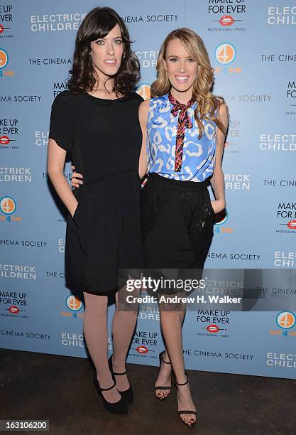 Director Rebecca Thomas and actress Cassidy Gard attend The Cinema Society & Make Up For Ever screening of "Electrick Children" at IFC Center on...