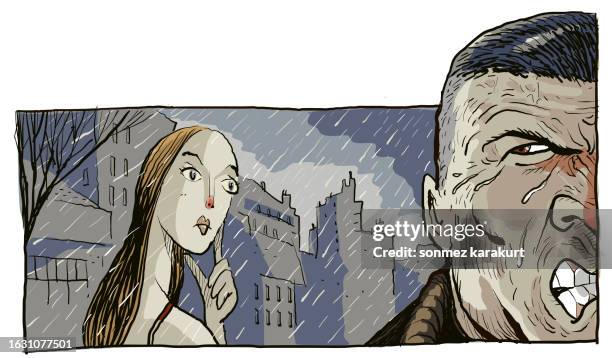 a man angry because he broke up with a woman - pulling hair stock illustrations
