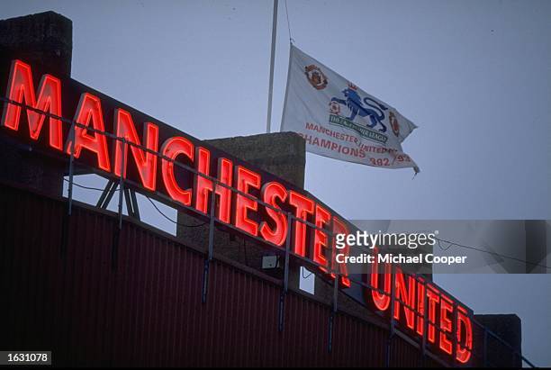 The flag flys at half mast as a tribute to Sir Matt Busby at Old Trafford in Manchester, England. \ Mandatory Credit: Mike Cooper/Allsport