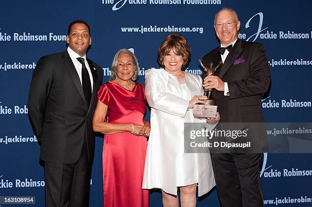 Gregg Gonsalves, Rachel Robinson, Carole Simpson, and Leonard C. Coleman, Jr. Attend the 2013 Jackie Robinson Foundation Awards Dinner at The...