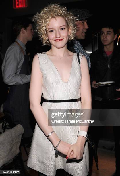 Julia Garner attends the after party for The Cinema Society & Make Up For Ever screening of "Electrick Children" at Hotel Americano on March 4, 2013...