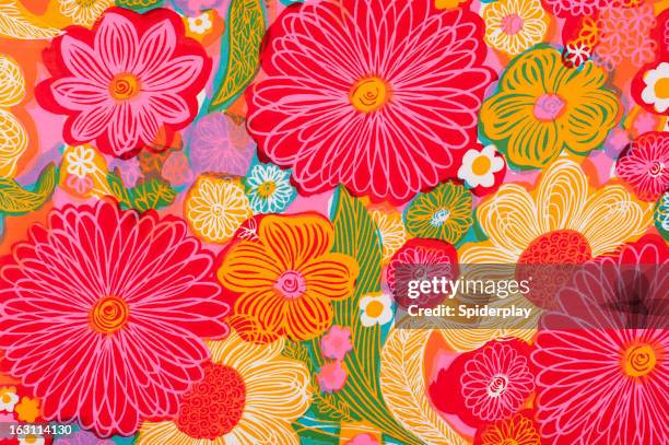 vintage fabric background sb26 1962-1972 - flowers pattern stock pictures, royalty-free photos & images