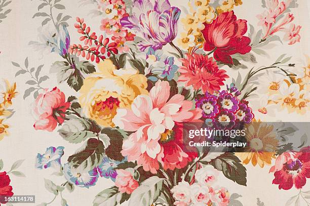 antique floral fabric sb43 close up - red rose pattern stock pictures, royalty-free photos & images