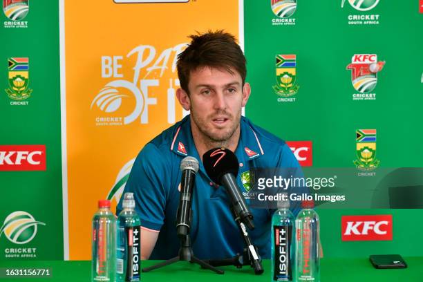Mitchell Marsh of Australia during the Australia national men's cricket team captains press conference at Hollywoodbets Kingsmead Stadium on August...