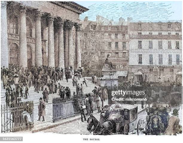 old engraved illustration of the palais brongniart (brongniart palace) a building in paris that was built at the direction of napoleon in the early 19th century to house the paris stock exchange (bourse de paris) - french culture stock illustrations ストックフォトと画像