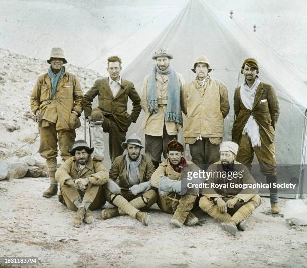 Members of the 1924 British Mount Everest expedition. Back row, left to right: Andrew Irvine, George Mallory, John de Vars Hazard, Noel E. Odell and...