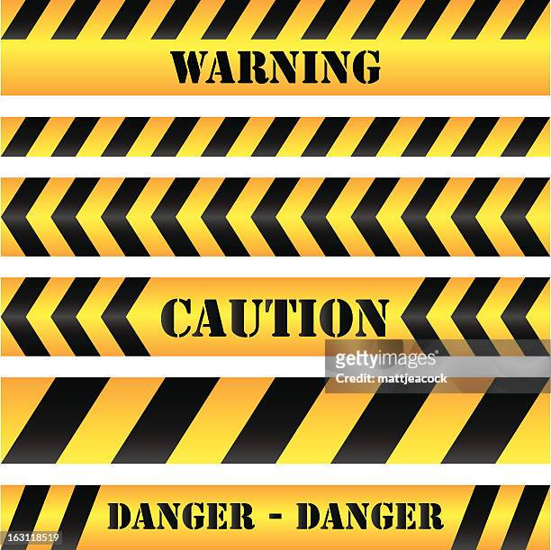 four strips of yellow and black caution tape. - cordon tape stock illustrations