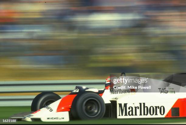 Niki Lauda of Austria in action in his McLaren TAG during the Portuguese Grand Prix at the Estoril circuit in Portugal. Lauda finished in second...