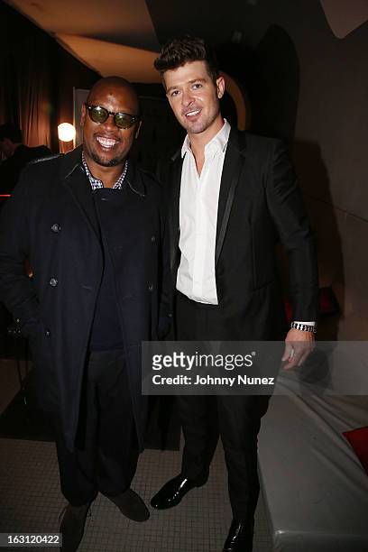 Andre Harrell and Robin Thicke attend the Remy Martin V.S.O.P Ringleader Culmination Event with Robin Thicke at Marquee on March 4, 2013 in New York...