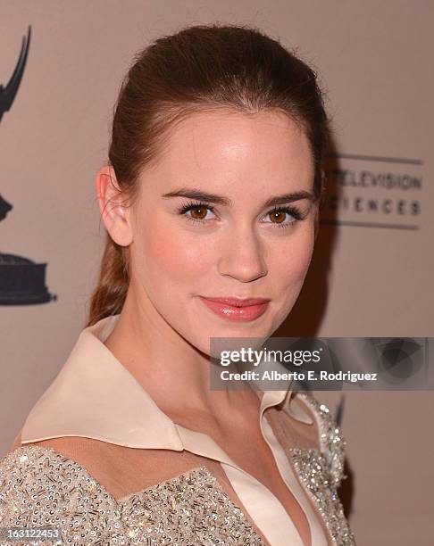 Actress Christa B. Allen arrives to the Academy of Television Arts and Sciences' An Evening with "Revenge" at Leonard H. Goldenson Theatre on March...