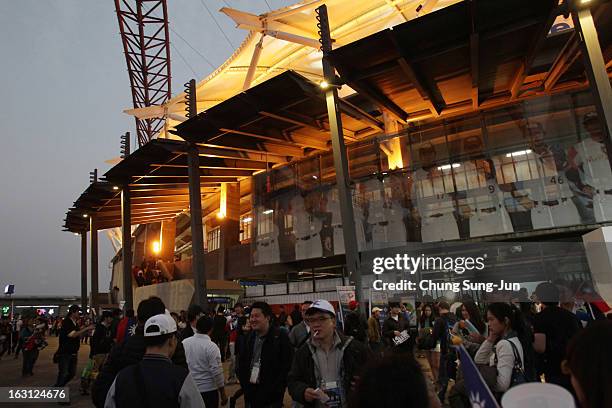 Taiwan fans gather outside the stadium waiting before a match at the World Baseball Classic First Round Group B match between Chinese Taipei and...