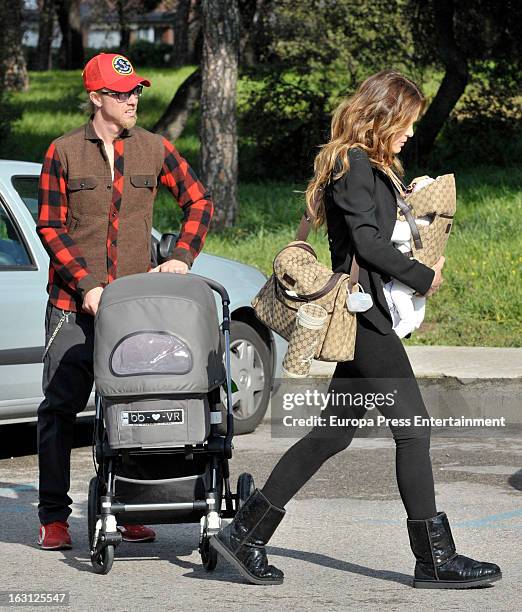 Spanish football player Jose Maria Gutierrez 'Guti' , his girlfriend Romina Belluscio and their son Enzo are seen on February 20, 2013 in Madrid,...