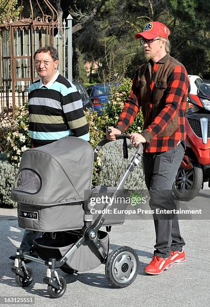 Spanish football player Jose Maria Gutierrez 'Guti' and his son Enzo are seen on February 20, 2013 in Madrid, Spain.