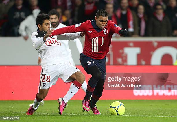 Dimitri Payet of Lille and Benoit Tremoulinas of Bordeaux in action during the french Ligue 1 match between Lille LOSC and FC Girondins de Bordeaux...