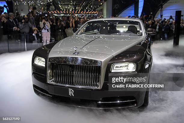 The new Rolls Royce the Wraith model car is presented in world premiere at the British car maker's booth on March 5, 2013 on the press day of the...