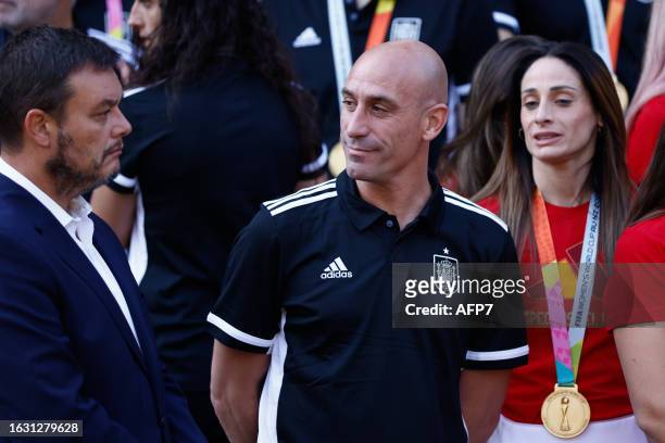 Victor Francos and Luis Rubiales attend a reception with Pedro Sanchez, First Minister of Spain , for the players and staff of the Spain women's...