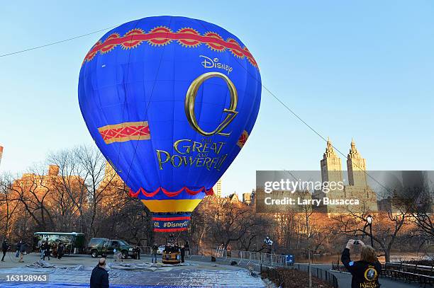 General view of atmosphere during the "Journey To OZ Balloon" arriving in Central Park for Disney's "Oz The Great And Powerful" on March 5, 2013 in...