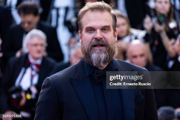 David Harbour attends the "Elemental" screening and closing ceremony red carpet during the 76th annual Cannes film festival at Palais des Festivals...