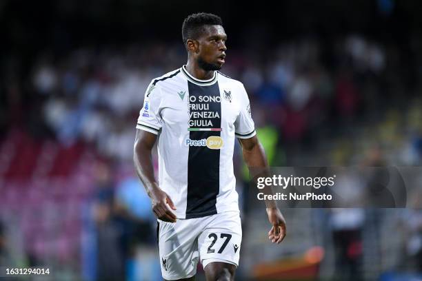 Christian Kabasele of Udinese Calcio looks on during the Serie A match between US Salernitana and Udinese Calcio at Stadio Arechi on August 28, 2023...