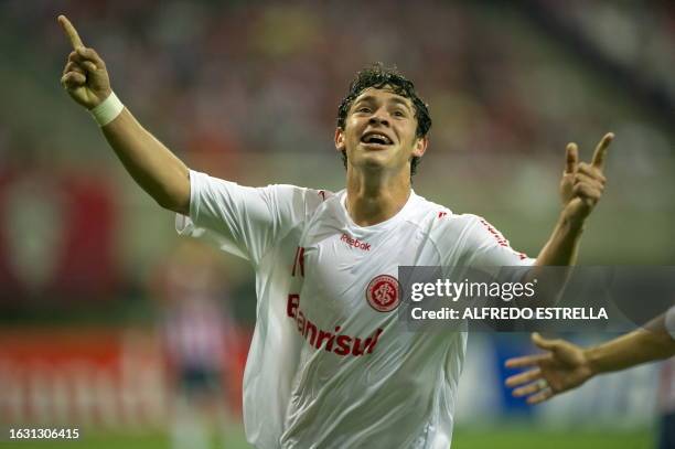 Giuliano Victor de Paula of Internacional from Brazil celebrates his goal against Mexico's Chivas de Guadalajara in Zapopan, Jalisco State, Mexico,...