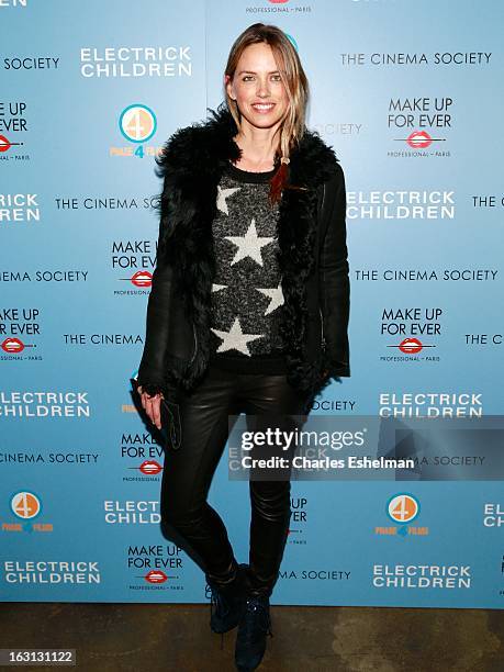 Model Leilani Bishop attends The Cinema Society & Make Up For Ever host a screening of "Electrick Children" at IFC Center on March 4, 2013 in New...