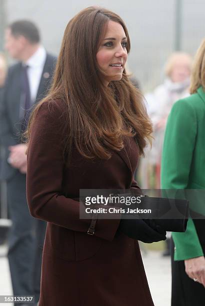 Catherine, Duchess of Cambridge arrives at Havelock Academy on March 5, 2013 in Grimsby, England. The pregnant Duchess of Cambridge is spending the...
