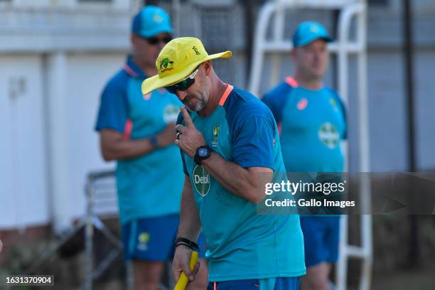 Players and coaches in the nets during the Australia national men's cricket team training session at Hollywoodbets Kingsmead Stadium on August 29,...