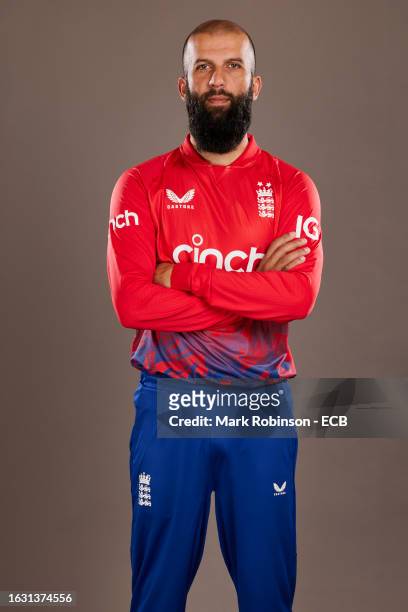 Moeen Ali of England poses for a portrait at Seat Unique Riverside on August 29, 2023 in Chester-le-Street, England.