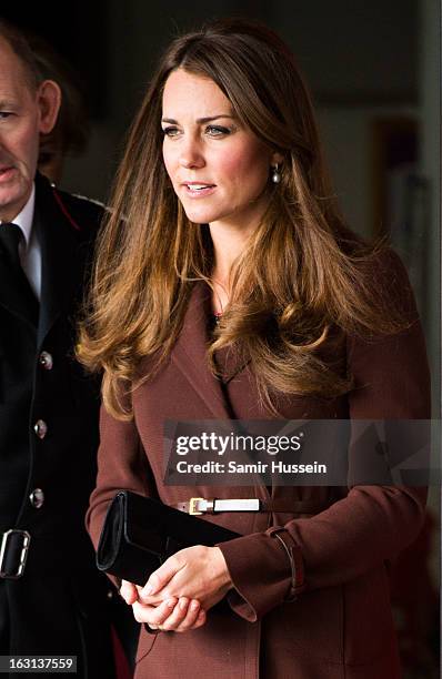 Catherine, Duchess of Cambridge visits Humberside Fire and Rescue during an official visit to Grimsby on March 5, 2013 in Grimsby, England.