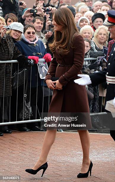 Catherine, Duchess of Cambridge visits the National Fishing Heritage Centre during an official visit to Grimsby on March 5, 2013 in Grimsby, England.