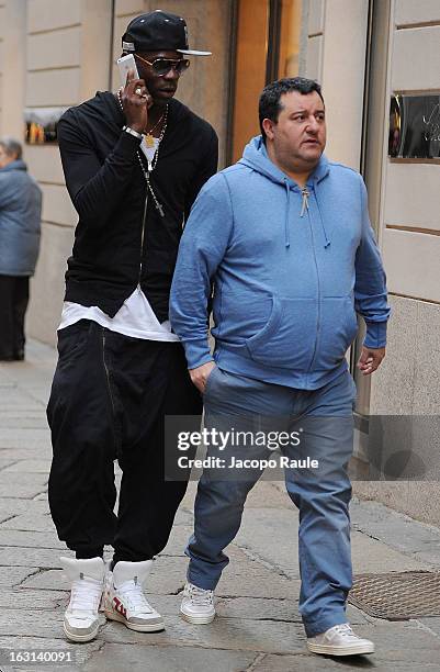 Agent Mino Raiola and Mario balotelli are seen on March 5, 2013 in Milan, Italy.