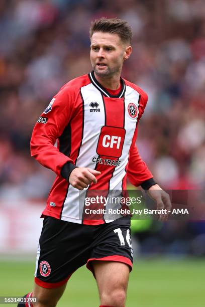 Oliver Norwood of Sheffield United during the Premier League match between Sheffield United and Manchester City at Bramall Lane on August 27, 2023 in...