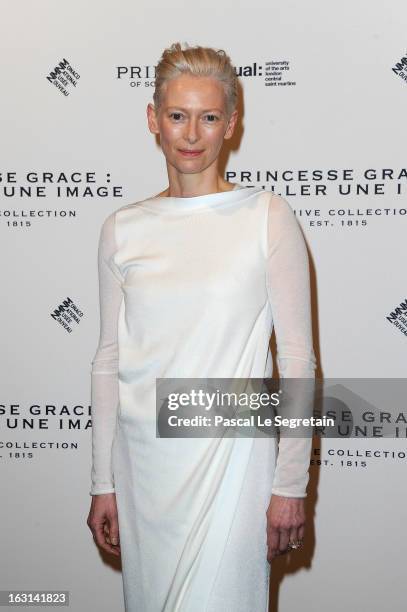 Tilda Swinton attends the Pringle Of Scotland Archive Collection Presentation as part of Paris Fashion Week at Salon France-Ameriques on March 5,...