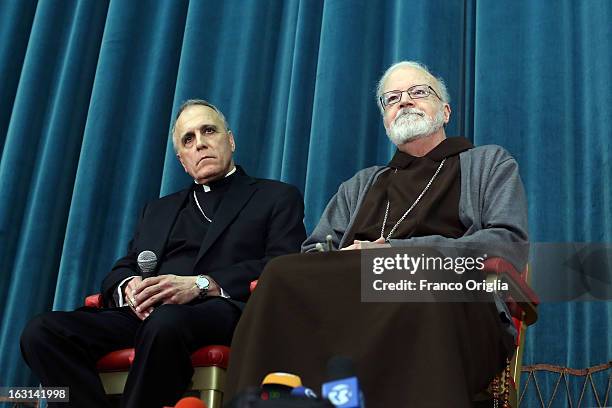 Archbischop of Galveston-Houston cardinal Daniel Di Nardo and Franciscan archbischop of Boston cardinal Sean O'Malley attend a meeting with...