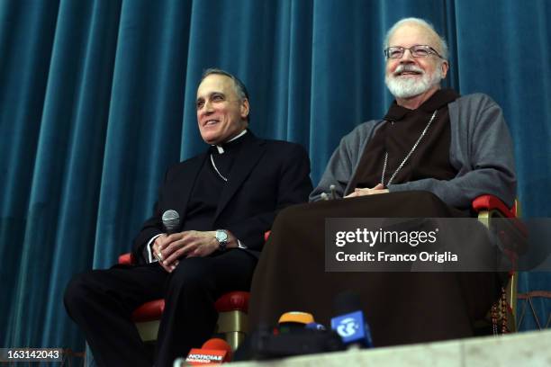 Archbischop of Galveston-Houston cardinal Daniel Di Nardo and Franciscan archbischop of Boston cardinal Sean O'Malley attend a meeting with...