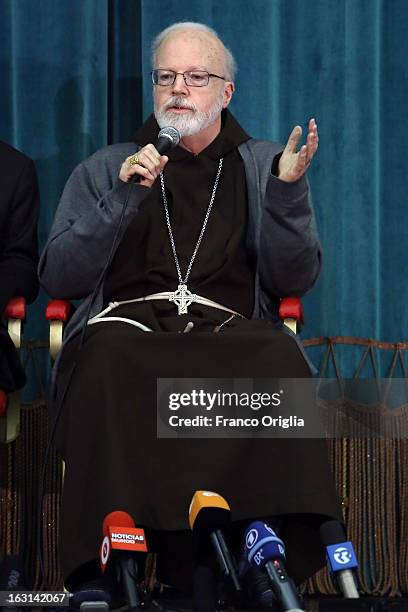 Franciscan archbischop of Boston cardinal Sean O'Malley speaks during a meeting with accreditated media at Vatican at the Pontifical North American...