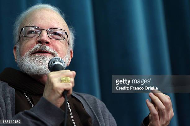 Franciscan archbischop of Boston cardinal Sean O'Malley speaks during a meeting with accreditated media at Vatican at the Pontifical North American...
