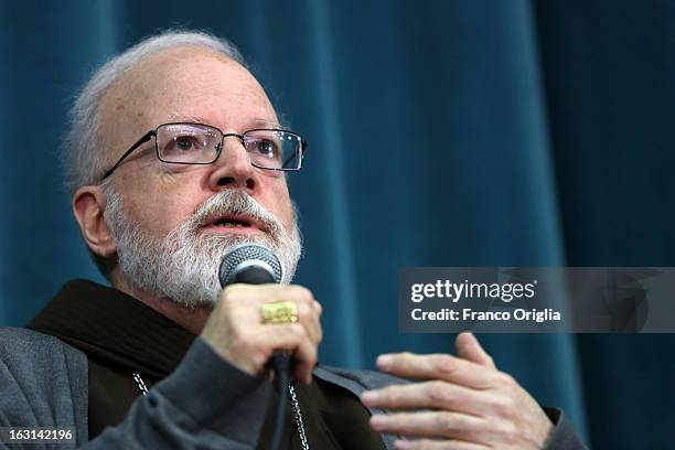 Franciscan archbischop of Boston cardinal Sean O'Malley speaks during a meeting with accreditated media at Vatican at the Pontifical North American...