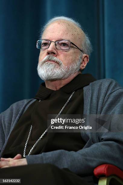 Franciscan archbischop of Boston cardinal Sean O'Malley attends a meeting with accreditated media at Vatican at the Pontifical North American College...