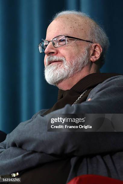 Franciscan archbischop of Boston cardinal Sean O'Malley attends a meeting with accreditated media at Vatican at the Pontifical North American College...