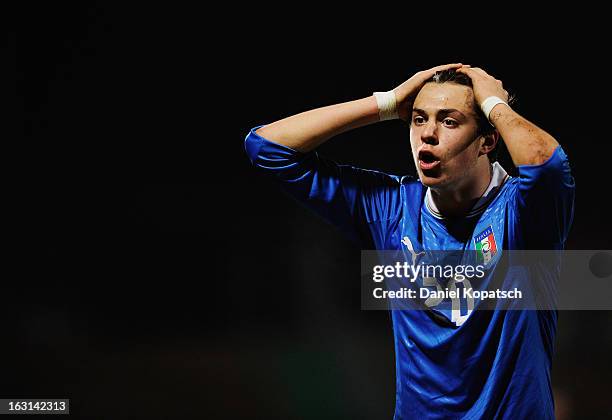 Gianfilippo Felicioli of Italy reacts during the U16 international friendly match between Germany and Italy on March 5, 2013 at Waldstadion in...