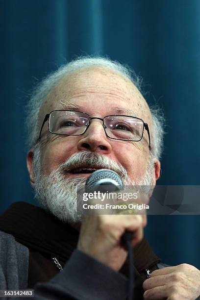 Franciscan archbischop of Boston cardinal Sean O'Malley speaks during a meeting with accreditated media at Vatican at the Pontifical North American...