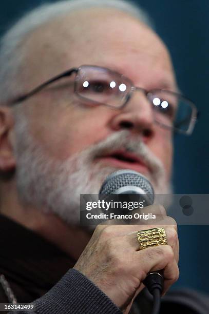 Franciscan archbischop of Boston cardinal Sean O'Malley speaks during a meeting with accreditated media at Vatican at the Pontifical North American...