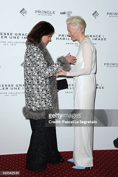 Princess Caroline of Hanover and Tilda Swinton attend the Pringle Of Scotland Archive Collection Presentation as part of Paris Fashion Week at Salon...