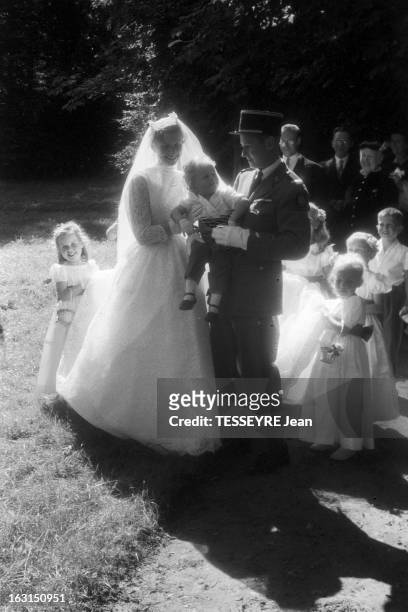 Wedding Of Benedicte, Daughter Of Marshal Leclerc With The Lieutenant Of Hautelocque Franqueville. En France, à Tailly, en août 1958. Mariage de...
